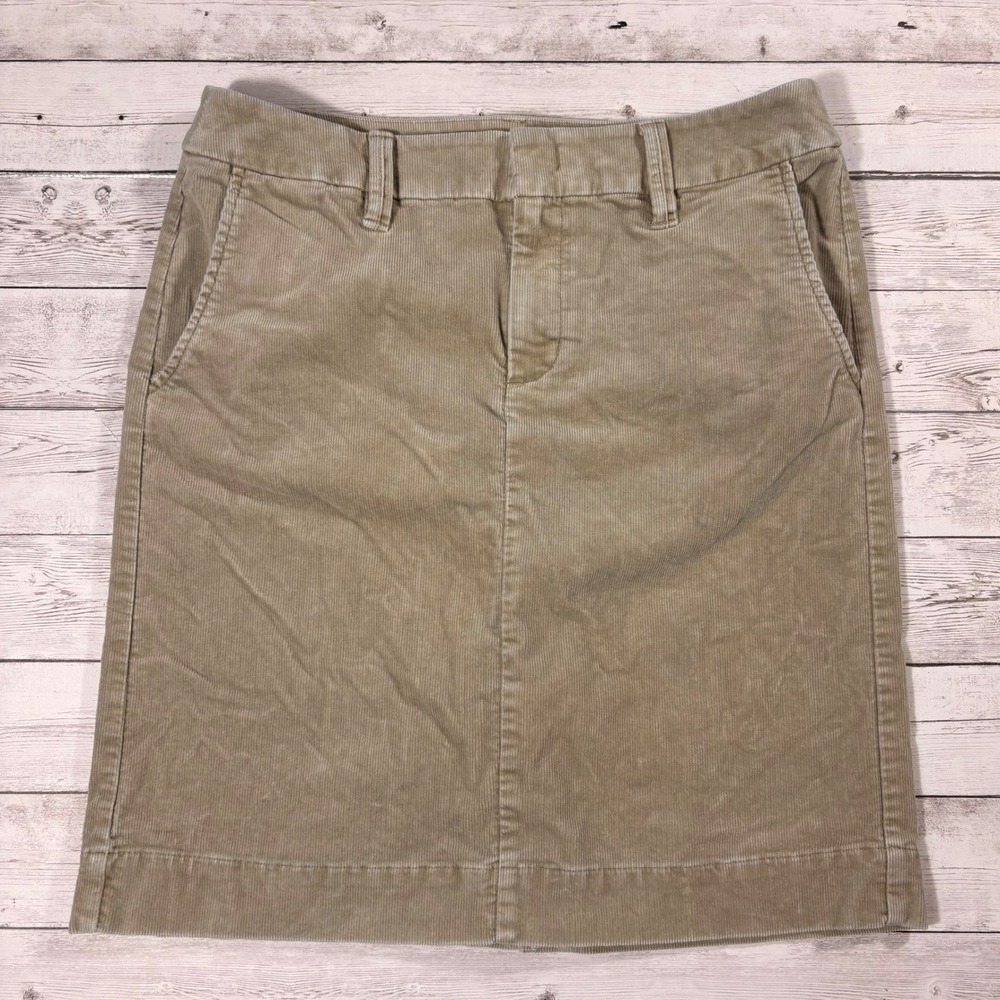 Eddie Bauer Tan Khaki Corduroy Mini Skirt Women Stretch Straight Pockets